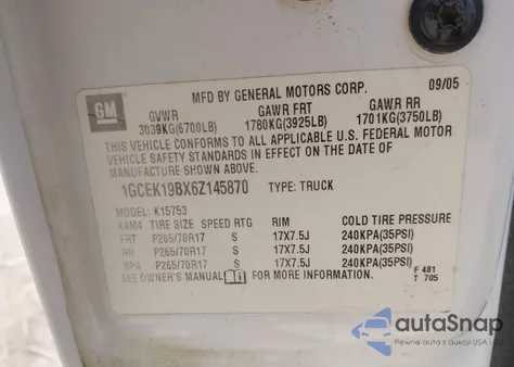 2006 Chevrolet Silverado 1500 Lt1 from USA, damaged, VIN 1GCEK19BX6Z145870